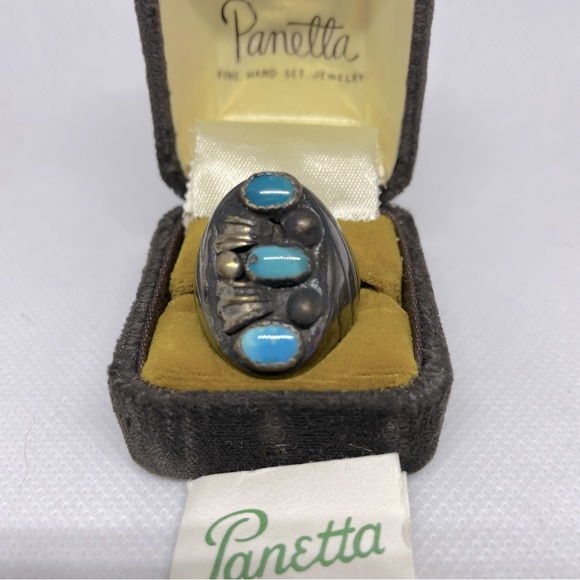 Panetta Vintage Navajo Turquoise Mixed Metal Ring, Sz 11 Native American Silver - Picture 2 of 9